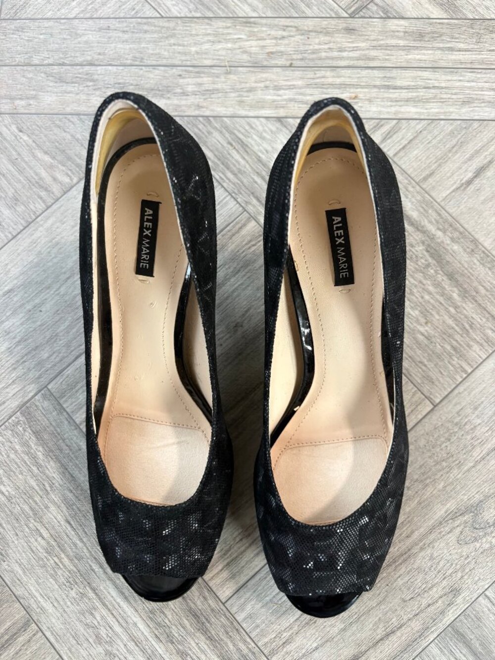 Alex Marie Black Sparkle Peep Toe Pumps Size 9M